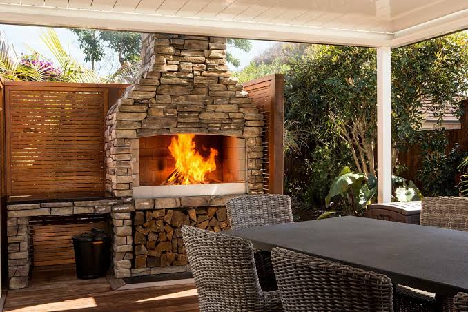 Stone fireplace